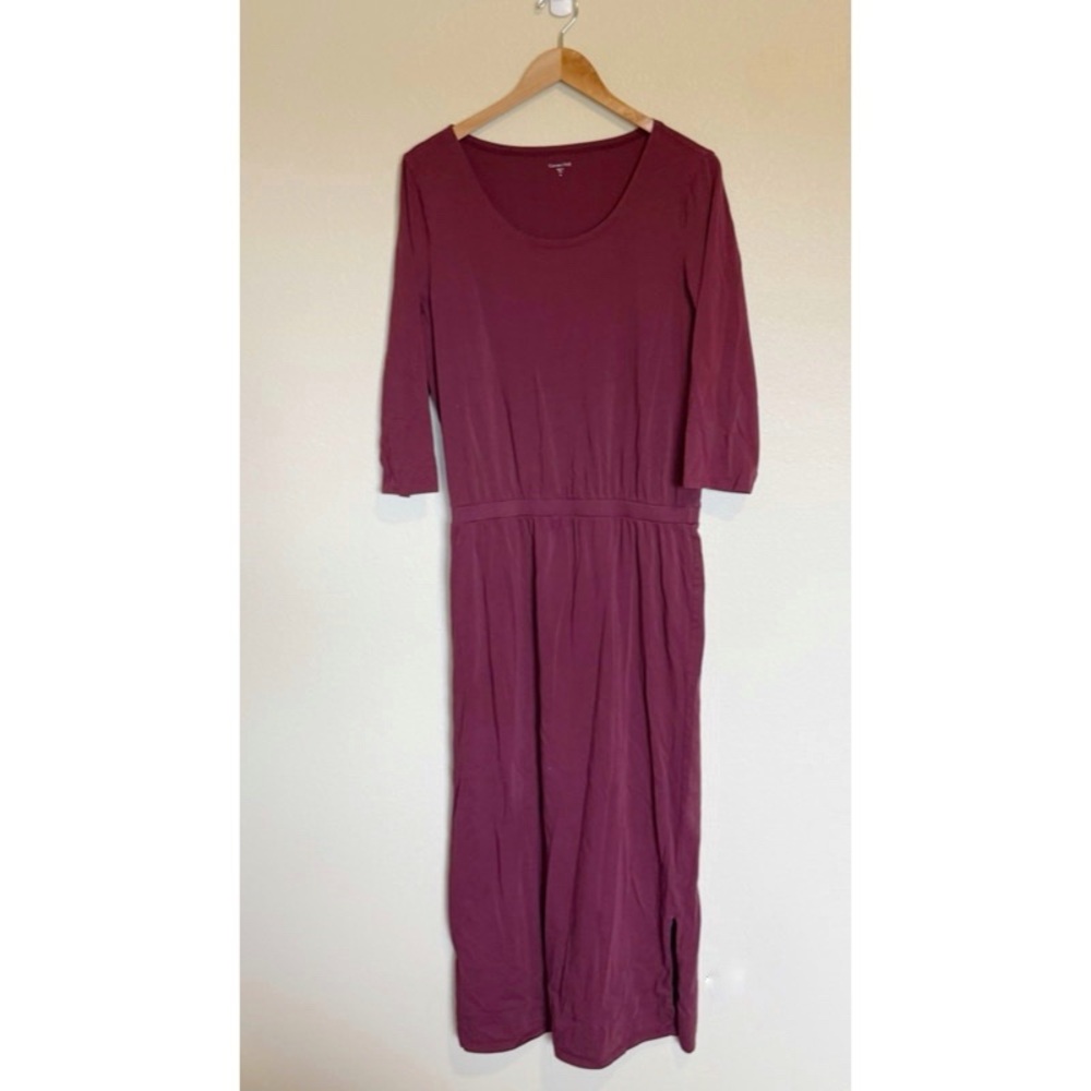 Garnet Hill Maroon Long Sleeve Easy Knit Midi Dress M